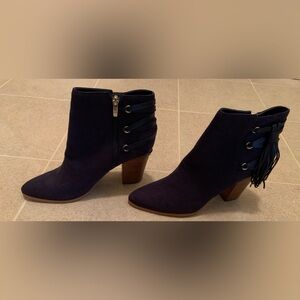 Marc Fisher Kadey Blue Suede-like Leather Tassel Ankle Booties Size 10M